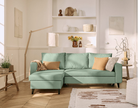 Canapé d'angle réversible 4 places convertible avec coffre en simili Nordic