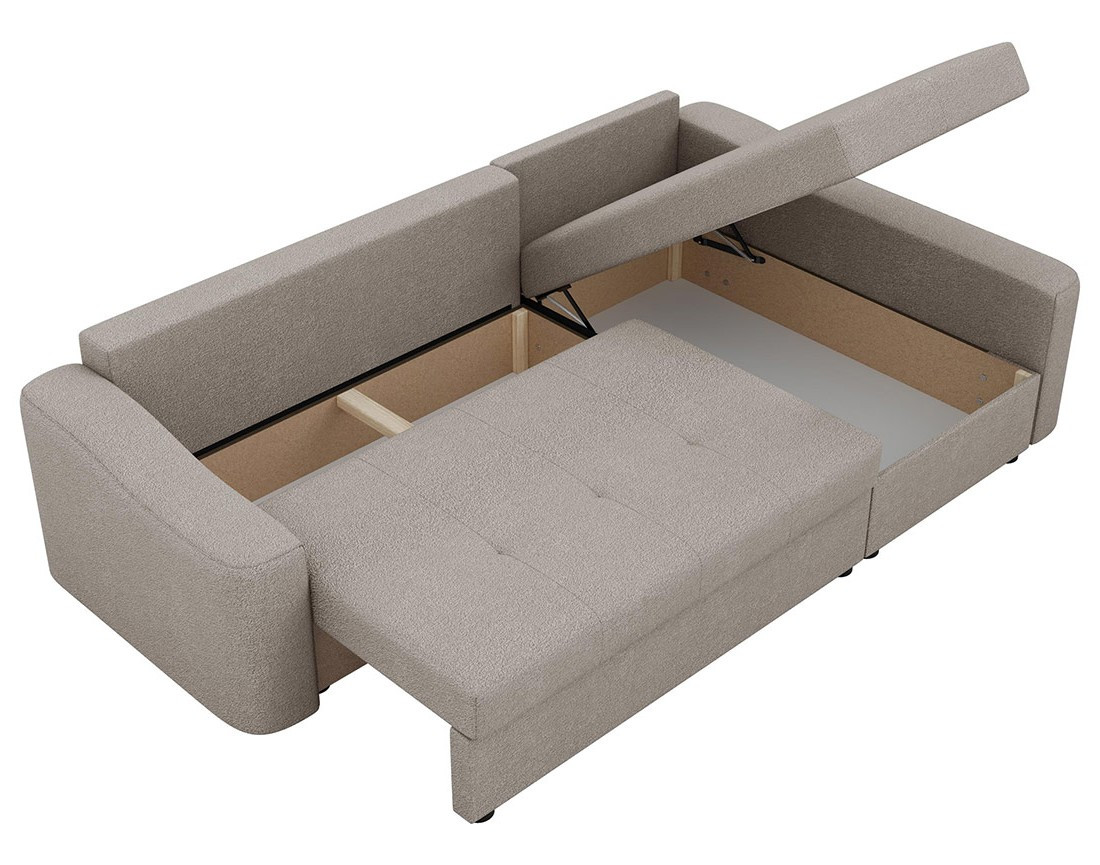 Canapé d'angle droit 4 places convertible avec coffre en tissu texturé Claudia