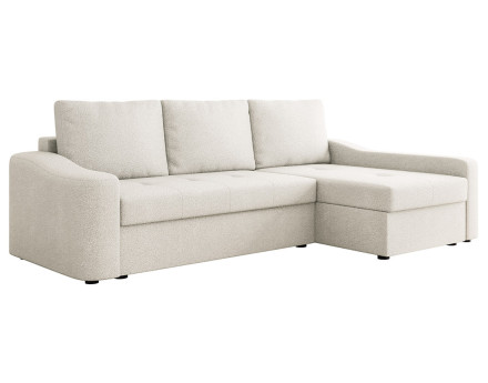 Canapé d'angle droit 4 places convertible avec coffre en tissu texturé Claudia