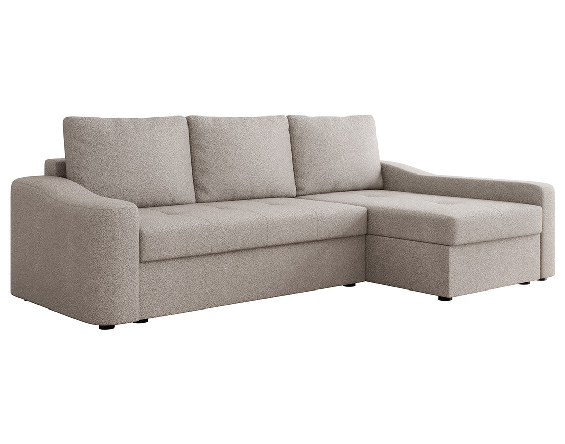 Canapé d'angle droit 4 places convertible avec coffre en tissu texturé Claudia