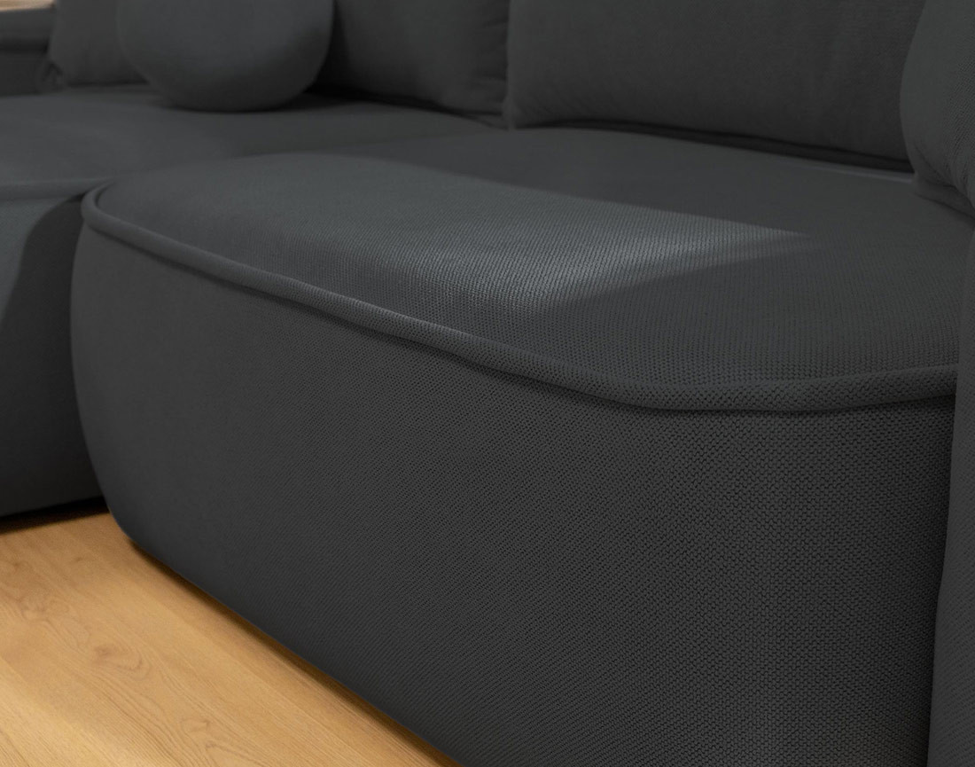 Canapé d'angle réversible 4 places convertible avec coffre en tissu texturé Enma