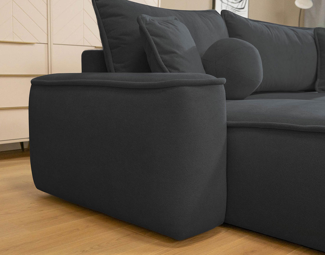 Canapé d'angle réversible 4 places convertible avec coffre en tissu texturé Enma