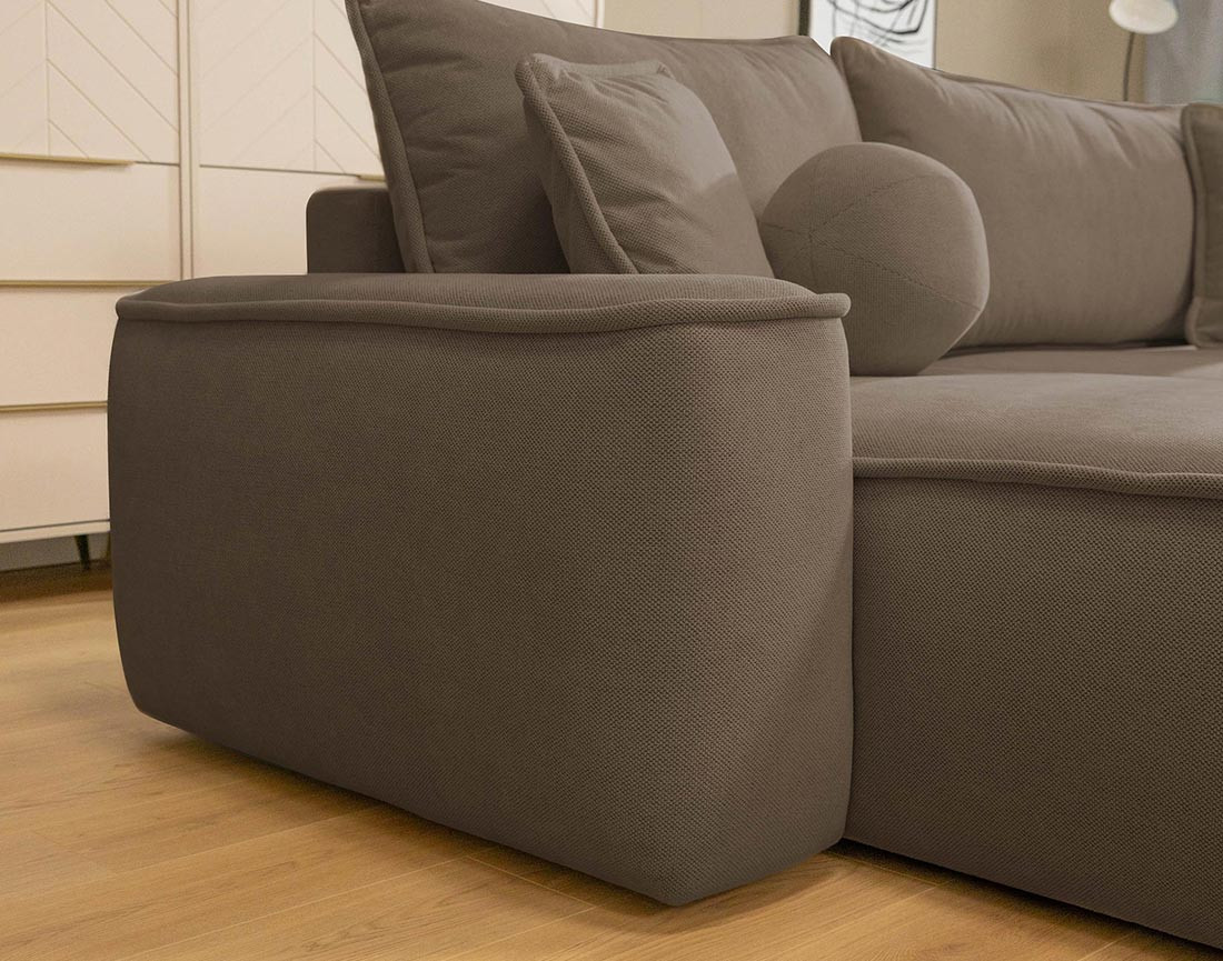 Canapé d'angle réversible 4 places convertible avec coffre en tissu texturé Enma