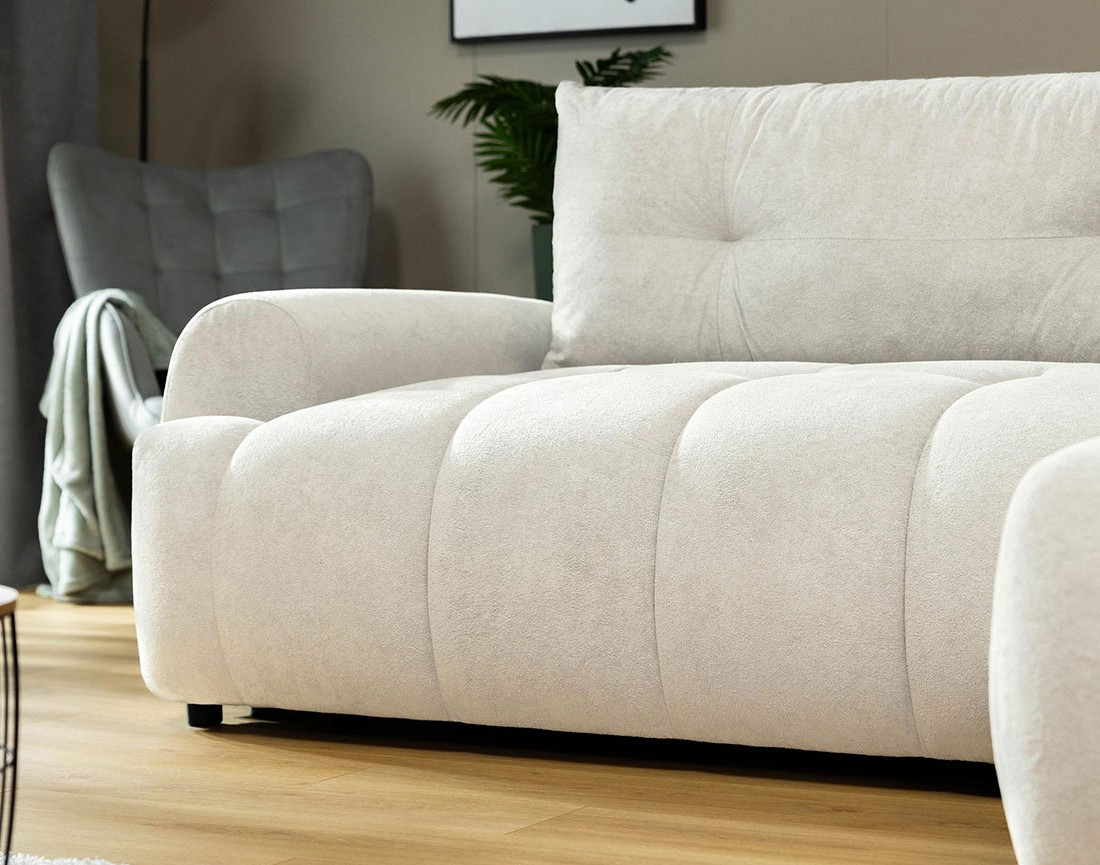 Canapé d'angle droit 4 places convertible avec coffre en tissu texturé Luzzio