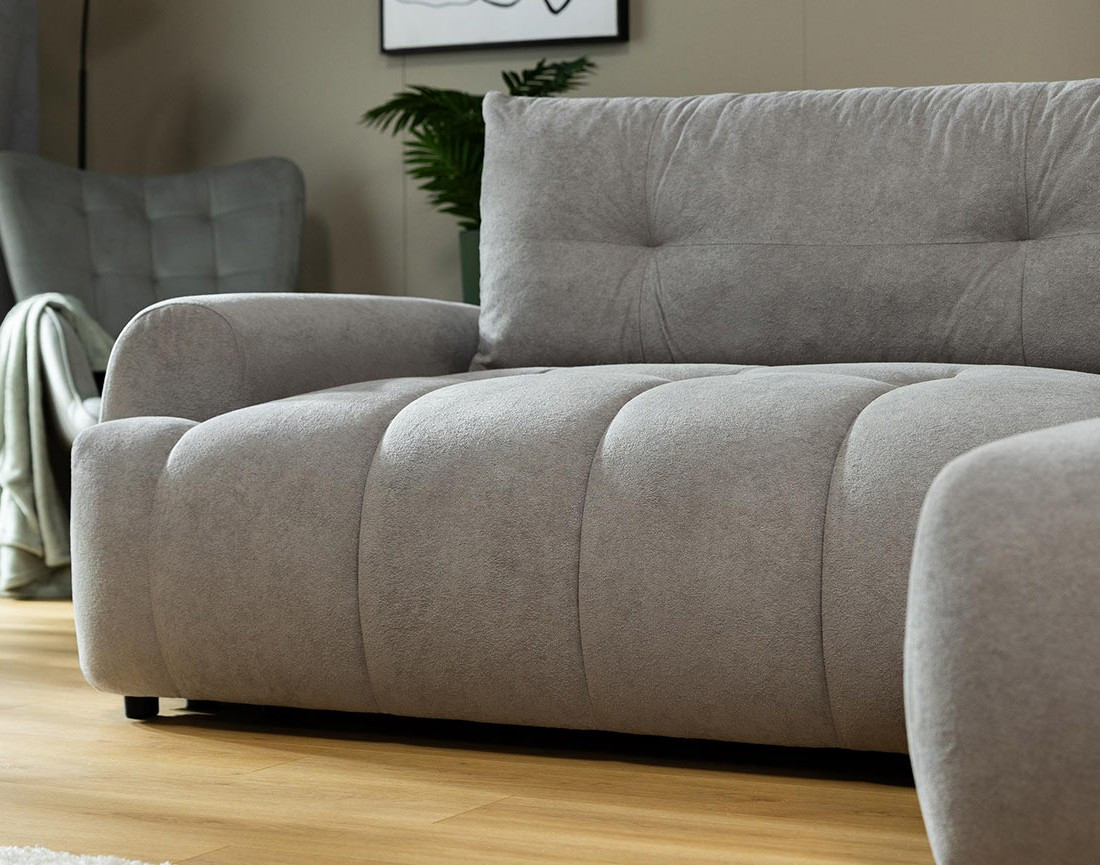 Canapé d'angle droit 4 places convertible avec coffre en tissu texturé Luzzio