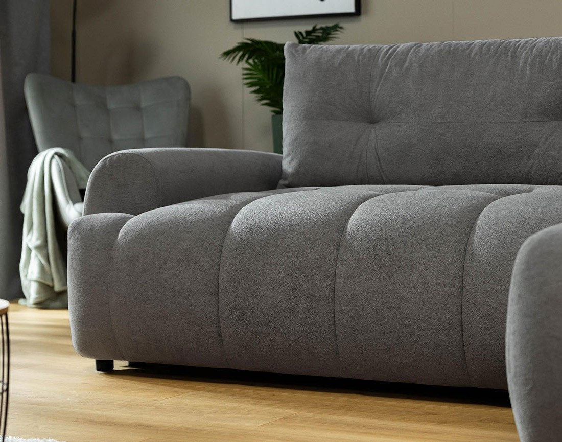 Canapé d'angle droit 4 places convertible avec coffre en tissu texturé Luzzio