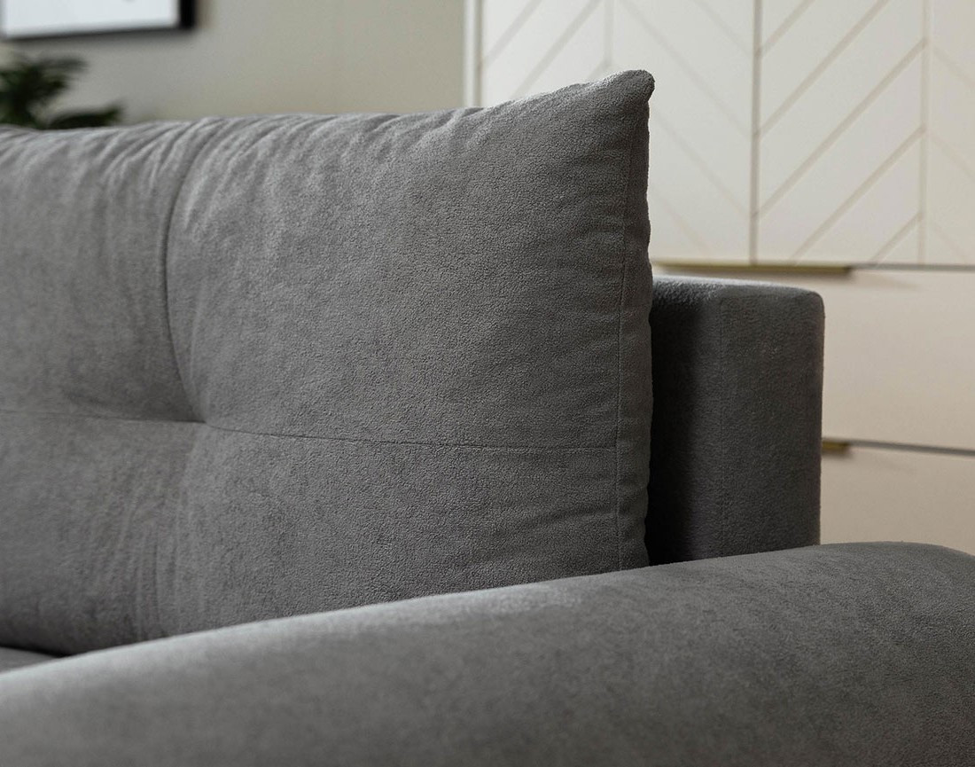 Canapé d'angle droit 4 places convertible avec coffre en tissu texturé Luzzio