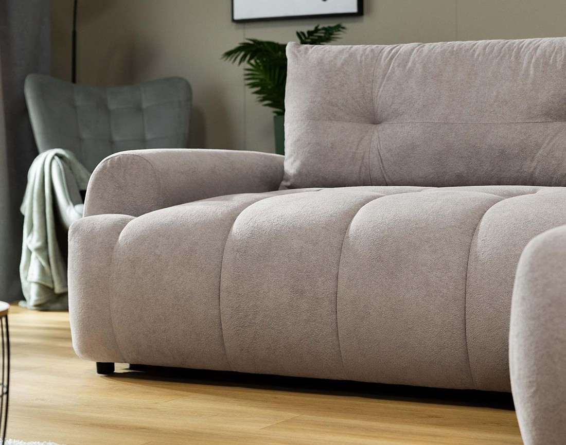 Canapé d'angle droit 4 places convertible avec coffre en tissu texturé Luzzio