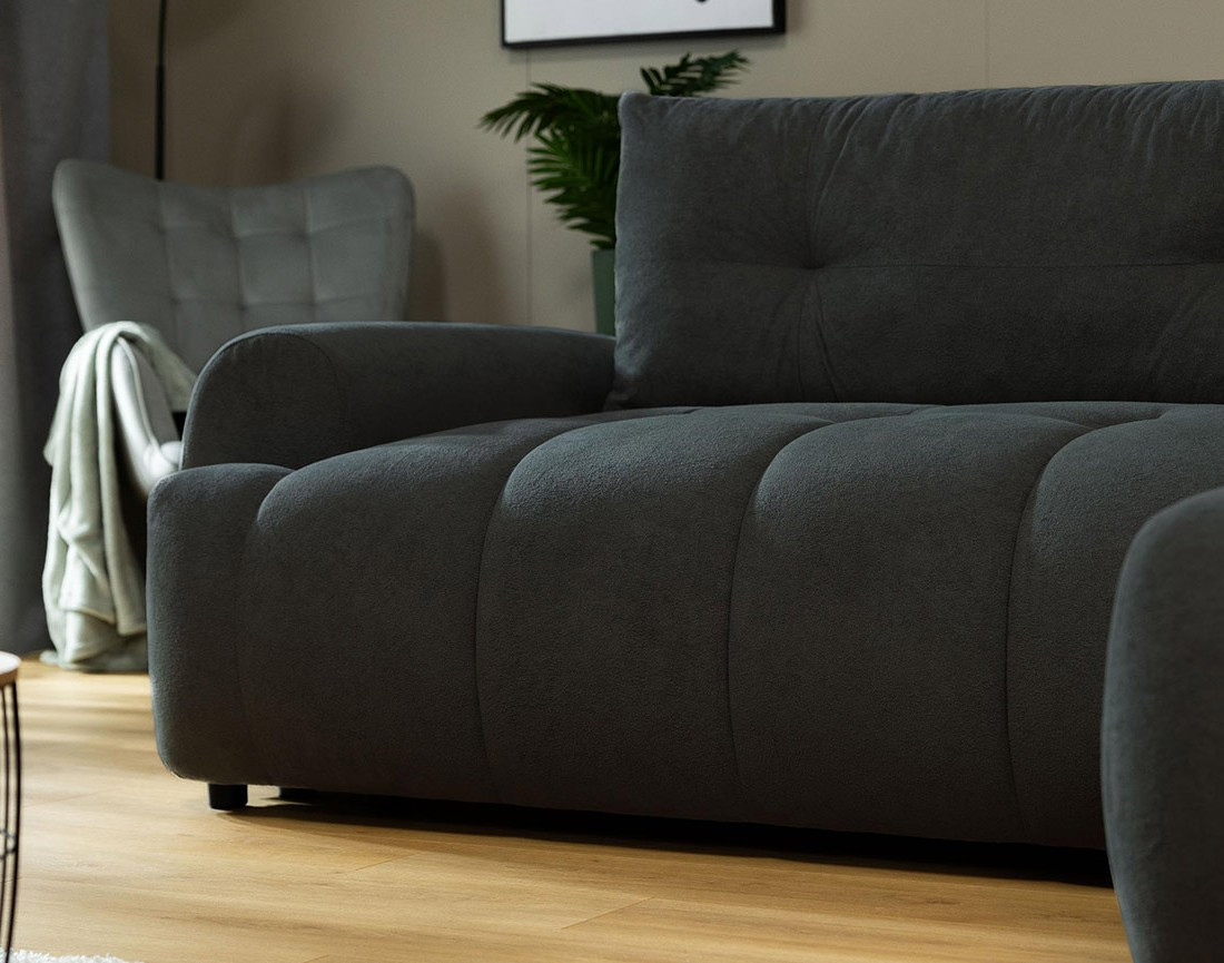 Canapé d'angle droit 4 places convertible avec coffre en tissu texturé Luzzio