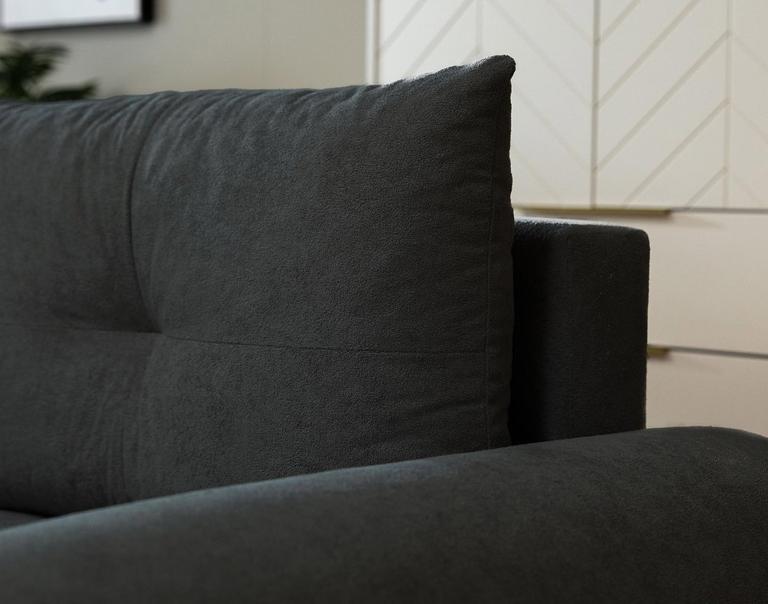 Canapé d'angle droit 4 places convertible avec coffre en tissu texturé Luzzio