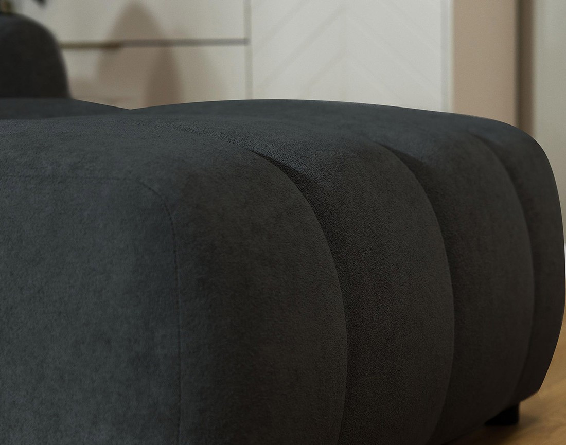 Canapé d'angle droit 4 places convertible avec coffre en tissu texturé Luzzio