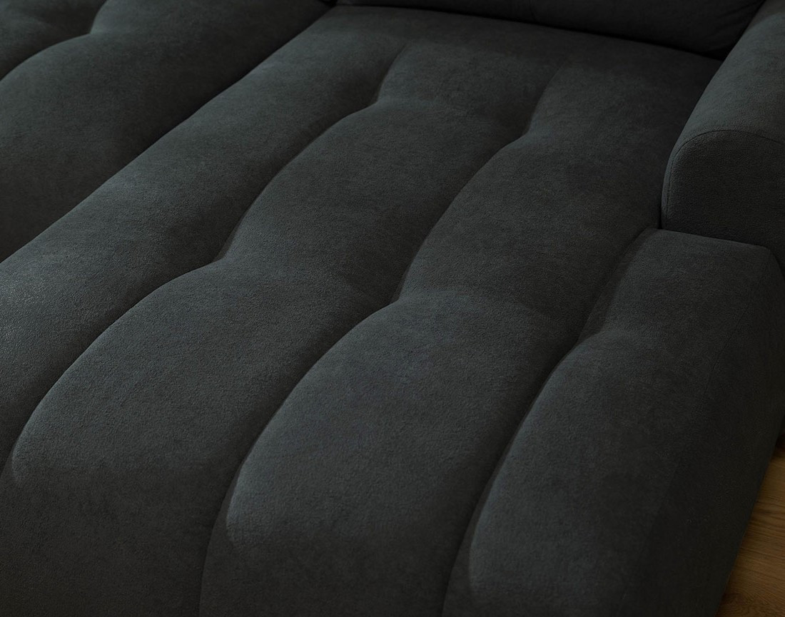 Canapé d'angle droit 4 places convertible avec coffre en tissu texturé Luzzio