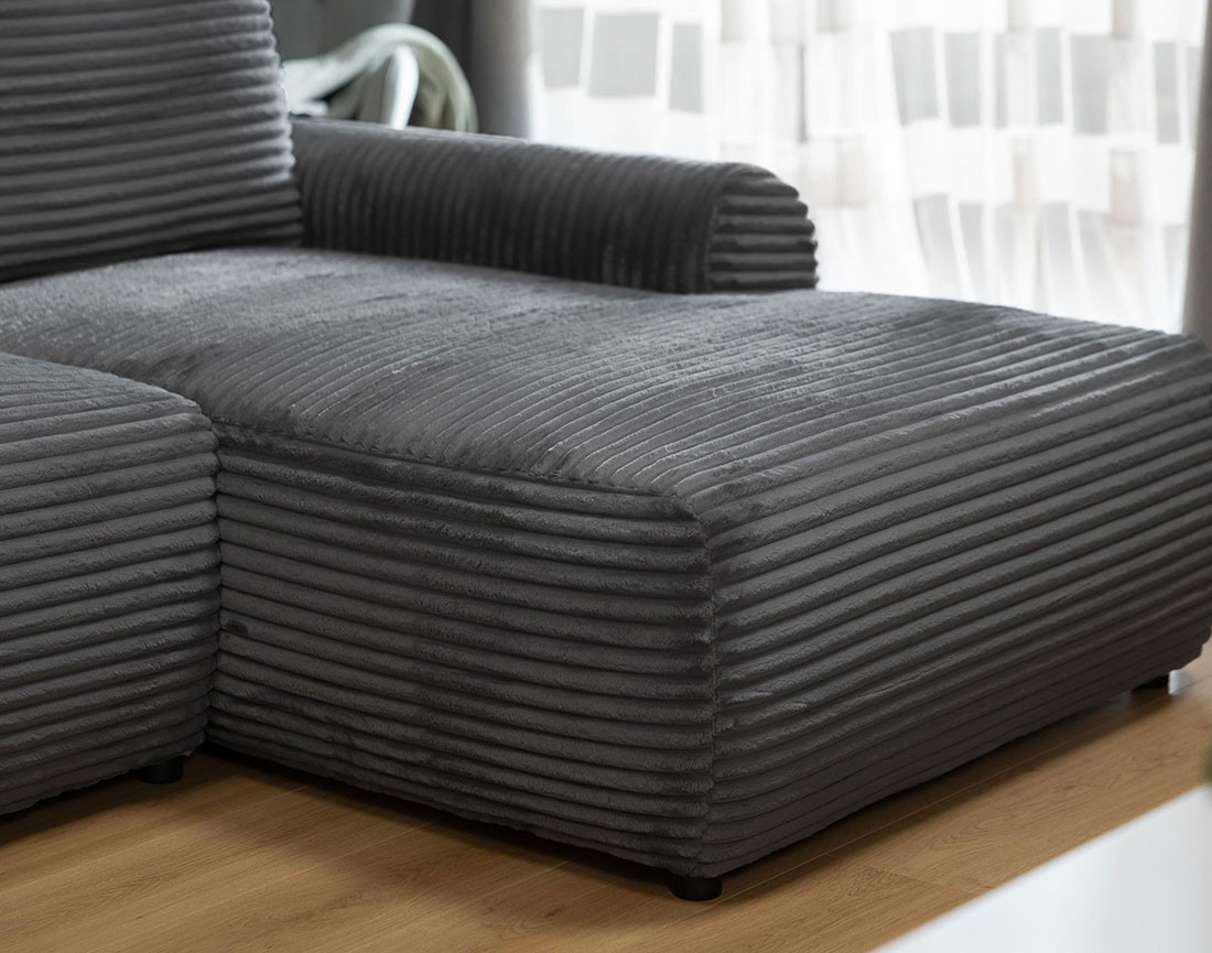 Canapé d'angle droit 4 places convertible avec coffre en velours côtelé grosses côtes Silvano