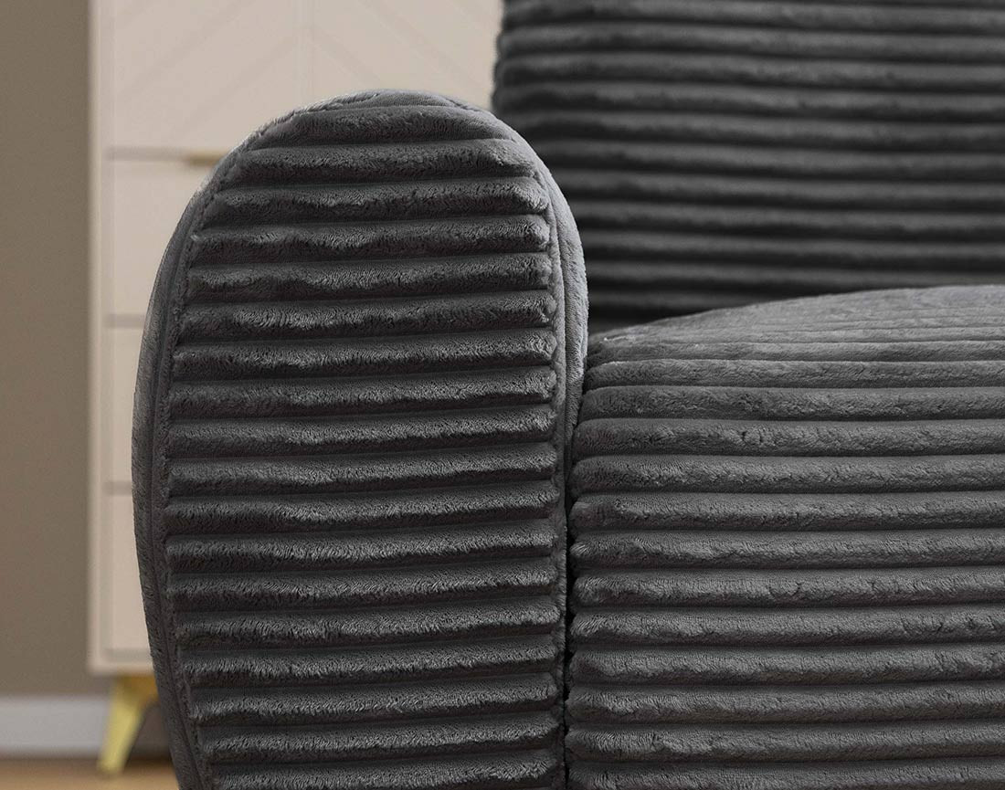 Canapé d'angle droit 4 places convertible avec coffre en velours côtelé grosses côtes Silvano