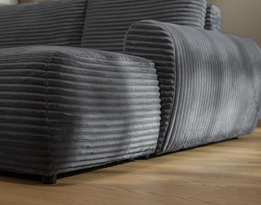 Canapé d'angle droit 4 places convertible avec coffre en velours côtelé grosses côtes Silvano