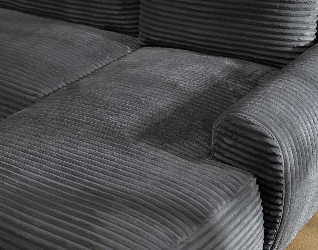 Canapé d'angle droit 4 places convertible avec coffre en velours côtelé grosses côtes Silvano