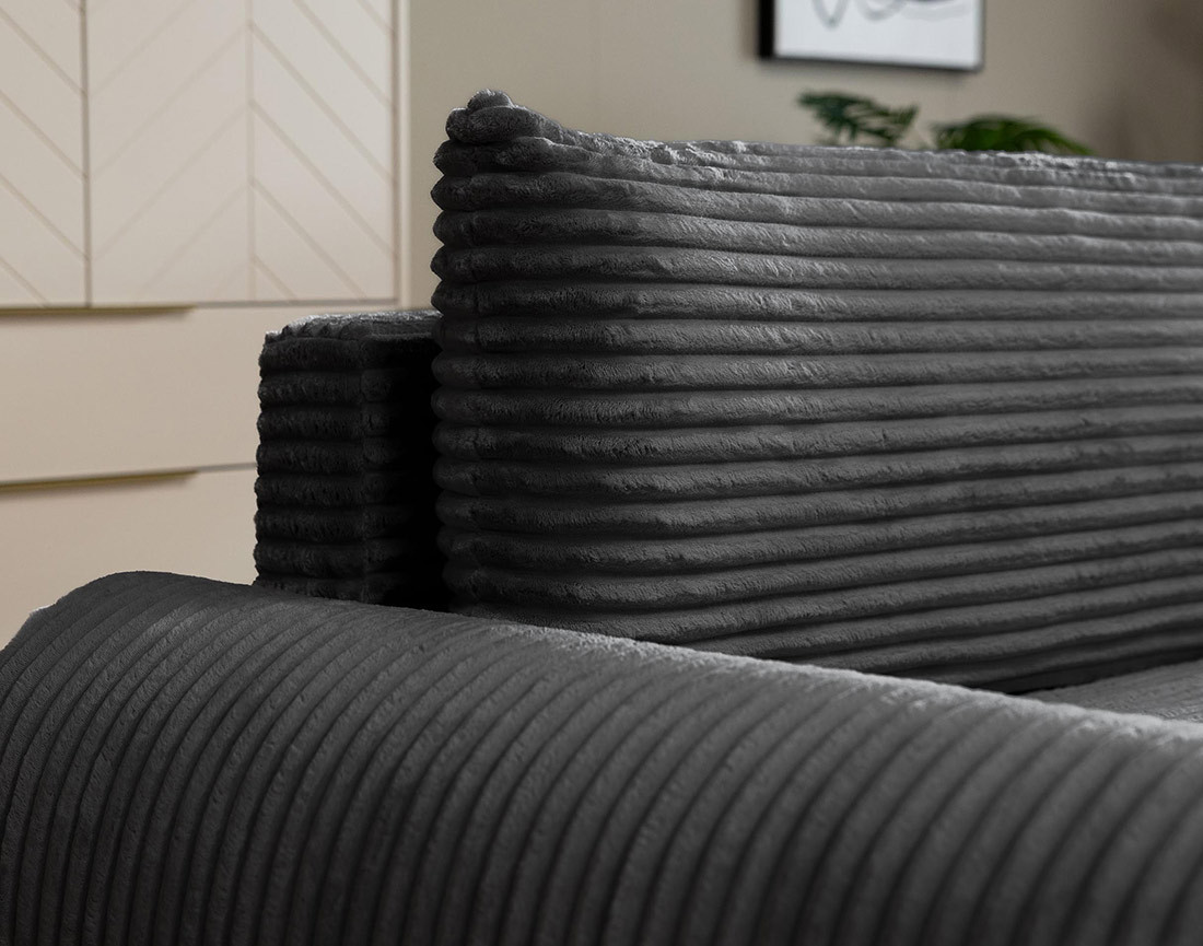 Canapé d'angle droit 4 places convertible avec coffre en velours côtelé grosses côtes Silvano