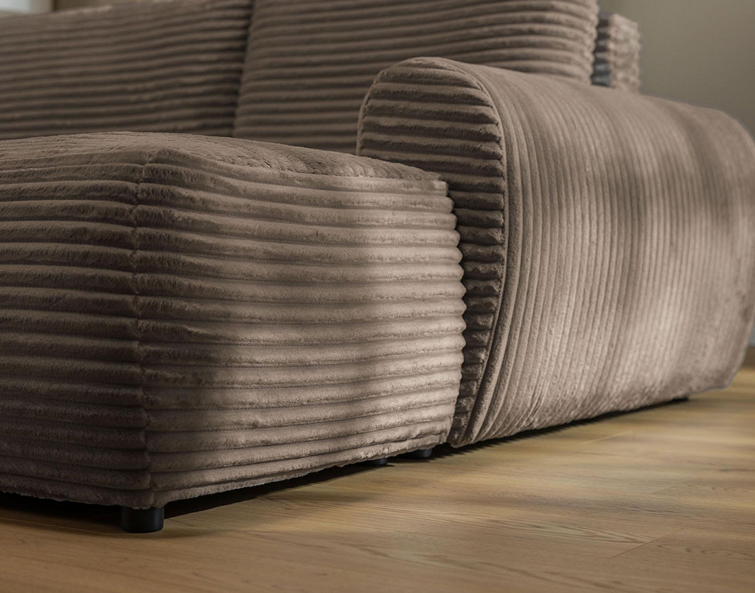 Canapé d'angle droit 4 places convertible avec coffre en velours côtelé grosses côtes Silvano