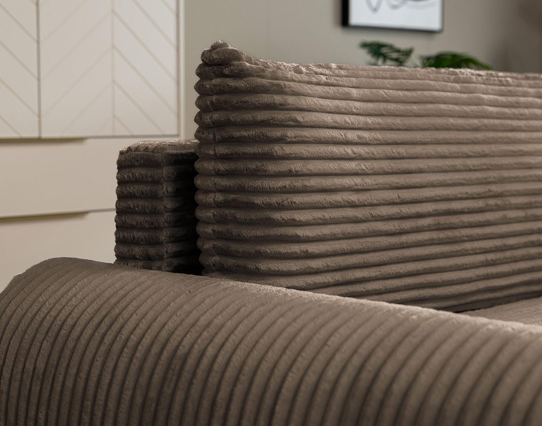 Canapé d'angle droit 4 places convertible avec coffre en velours côtelé grosses côtes Silvano