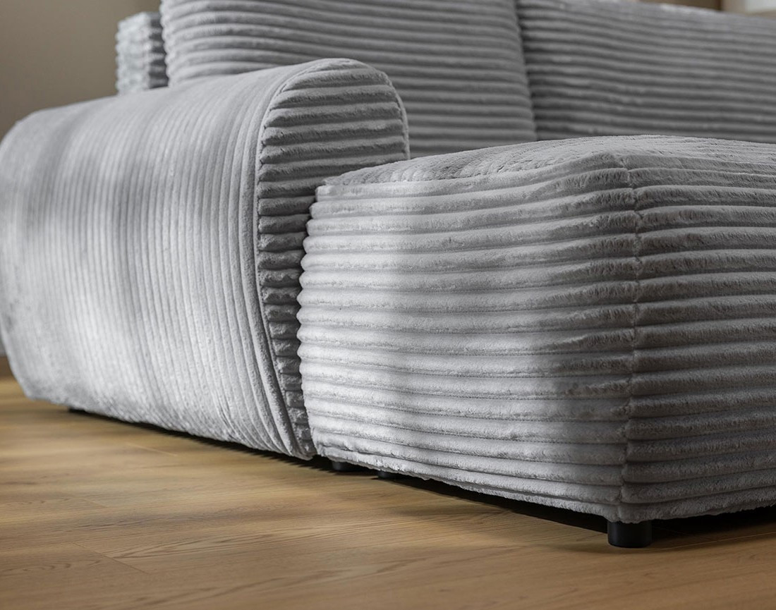 Canapé d'angle gauche 4 places convertible avec coffre en velours côtelé grosses côtes Silvano