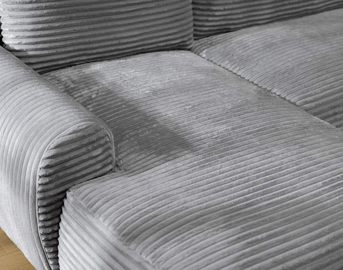 Canapé d'angle gauche 4 places convertible avec coffre en velours côtelé grosses côtes Silvano