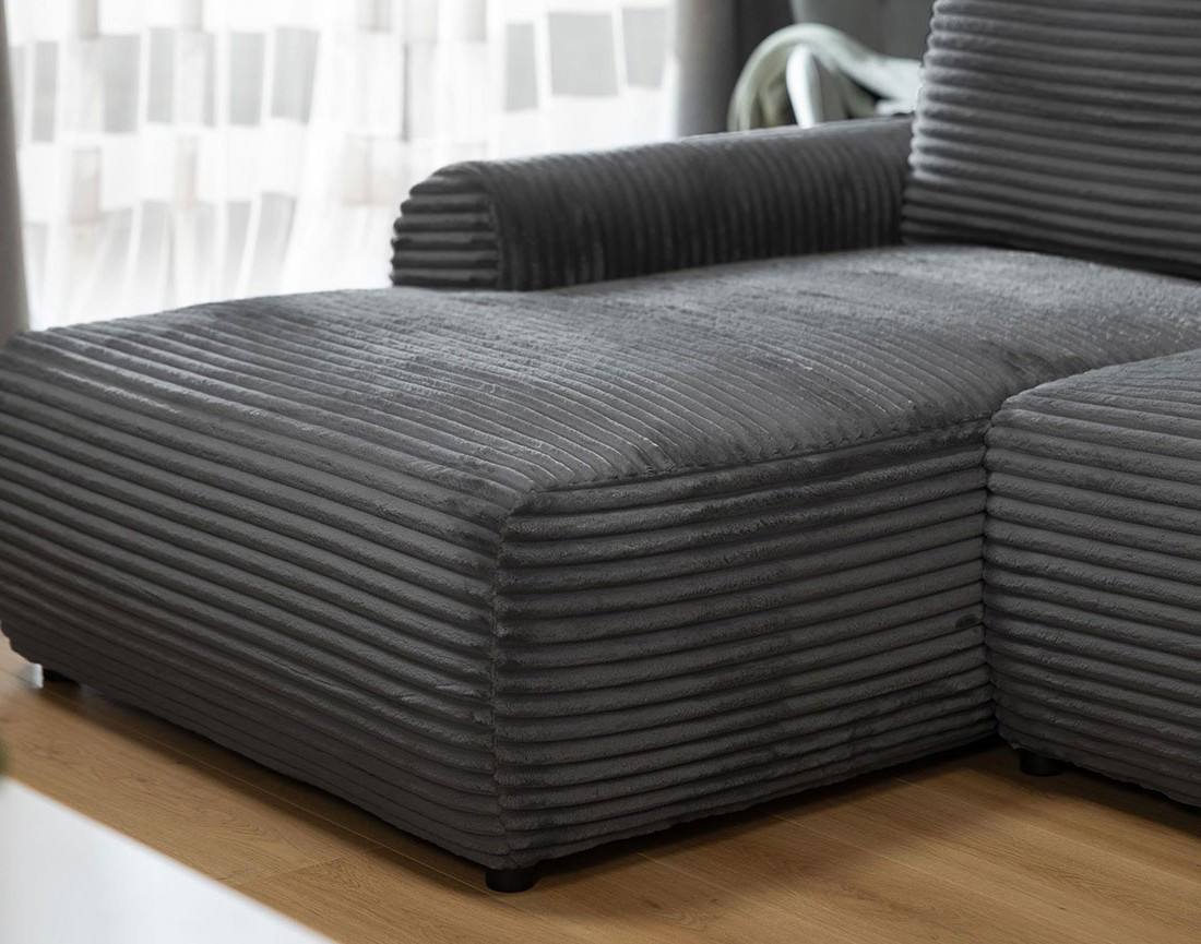 Canapé d'angle gauche 4 places convertible avec coffre en velours côtelé grosses côtes Silvano