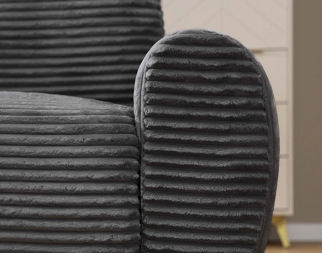 Canapé d'angle gauche 4 places convertible avec coffre en velours côtelé grosses côtes Silvano