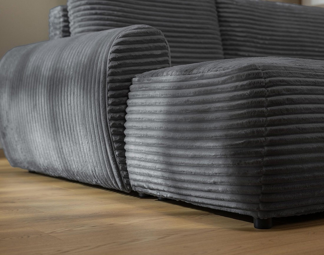 Canapé d'angle gauche 4 places convertible avec coffre en velours côtelé grosses côtes Silvano