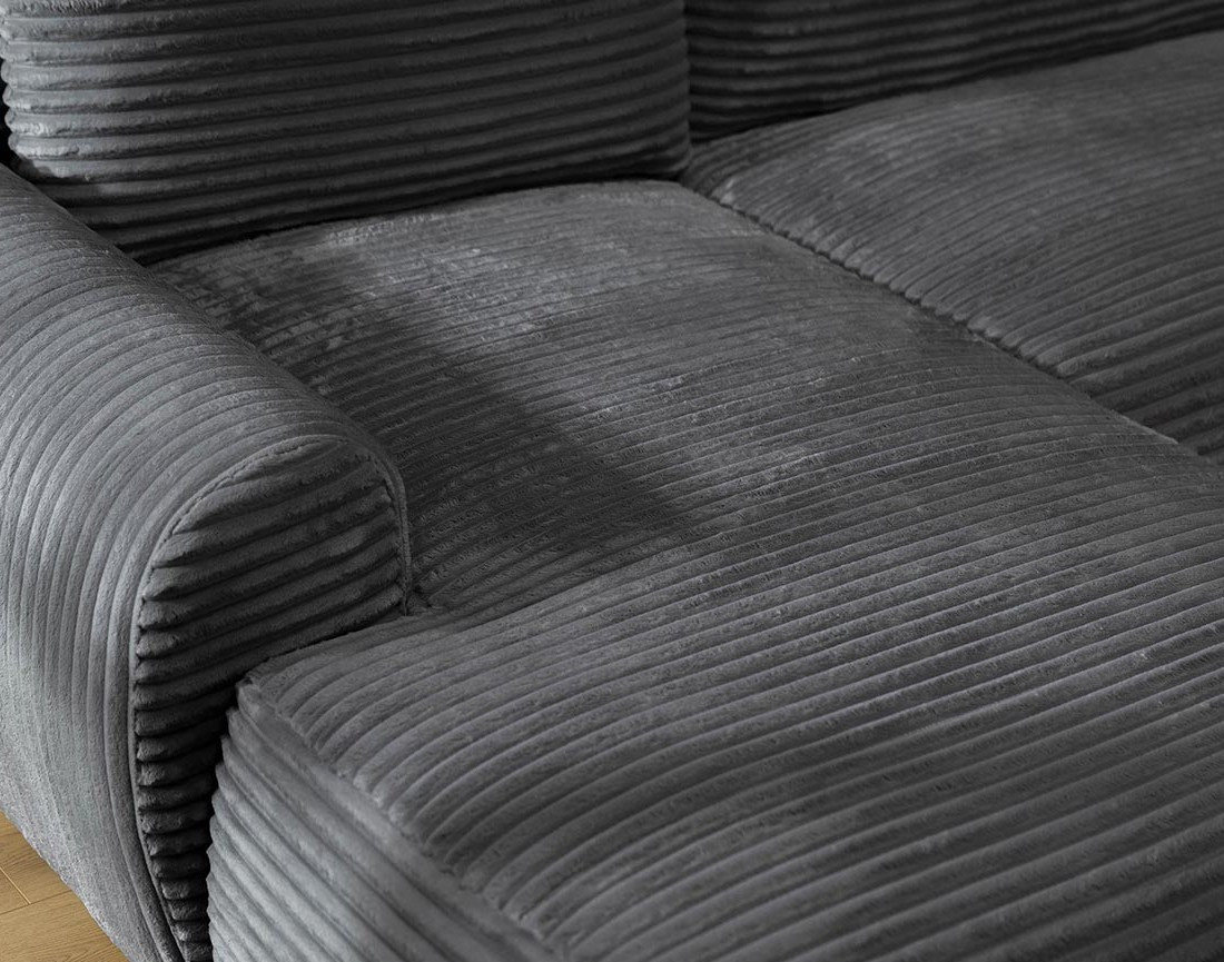 Canapé d'angle gauche 4 places convertible avec coffre en velours côtelé grosses côtes Silvano