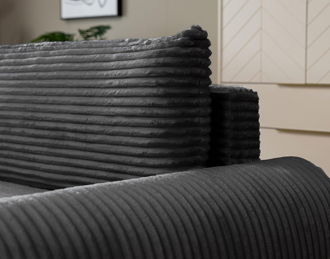 Canapé d'angle gauche 4 places convertible avec coffre en velours côtelé grosses côtes Silvano