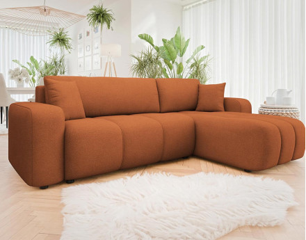 Canapé d'angle réversible 4 places convertible avec coffre en tissu Nicole