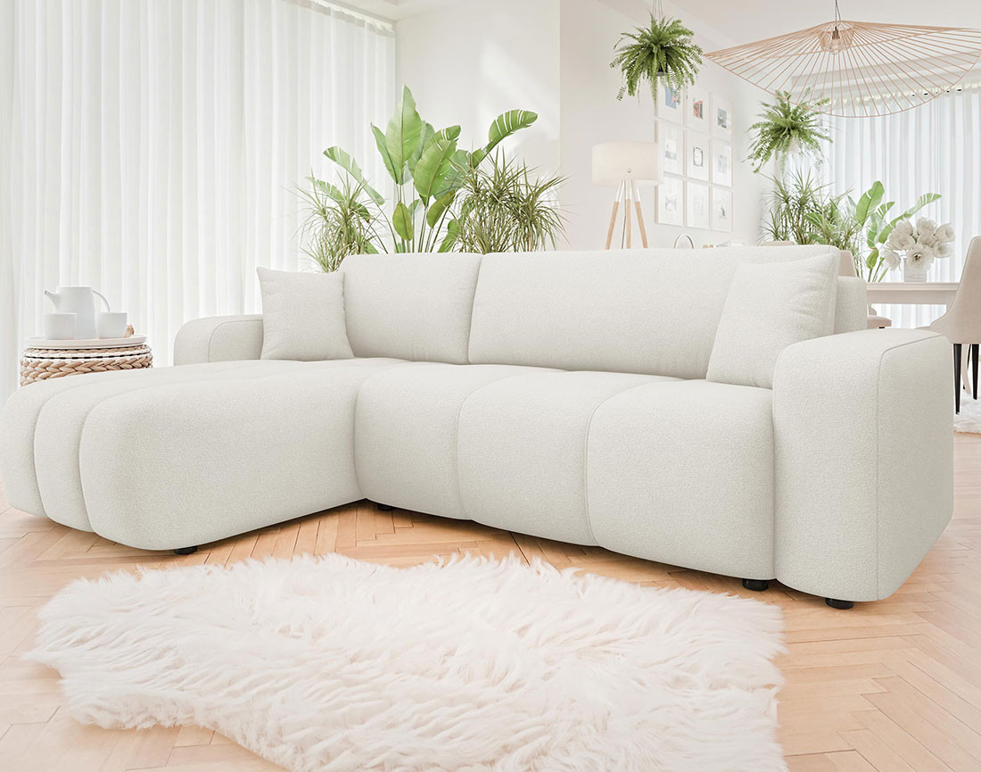 Canapé d'angle réversible 4 places convertible avec coffre en tissu Nicole