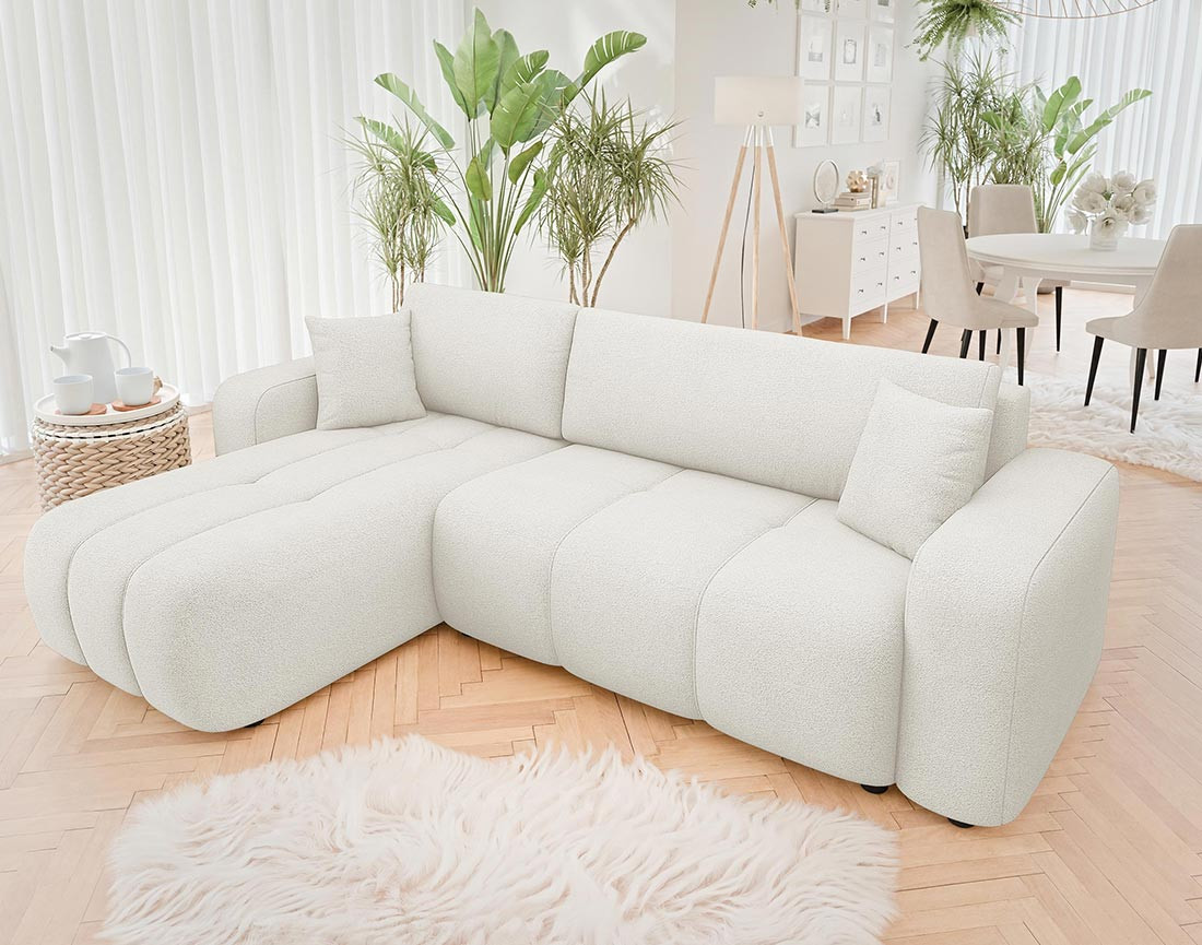 Canapé d'angle réversible 4 places convertible avec coffre en tissu Nicole