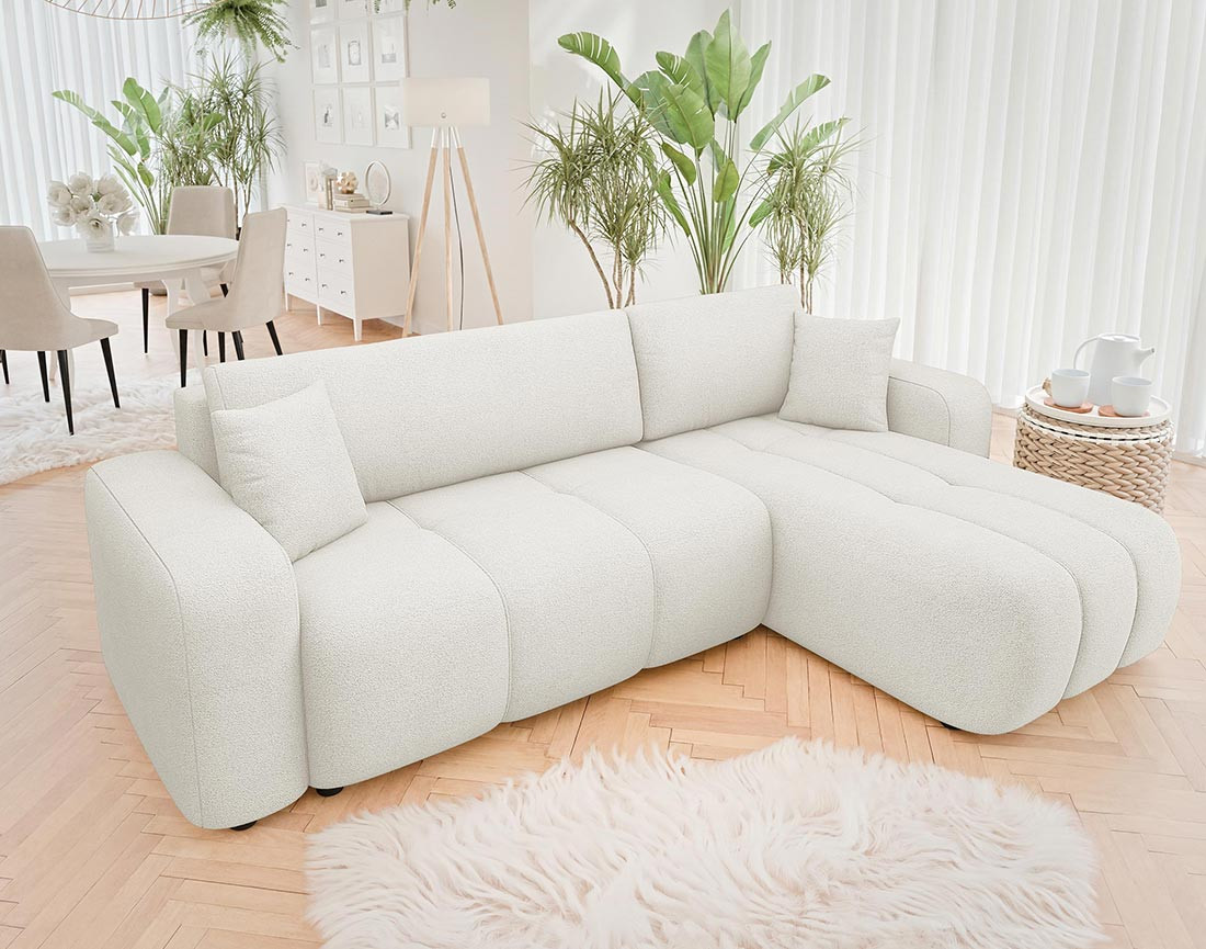 Canapé d'angle réversible 4 places convertible avec coffre en tissu Nicole