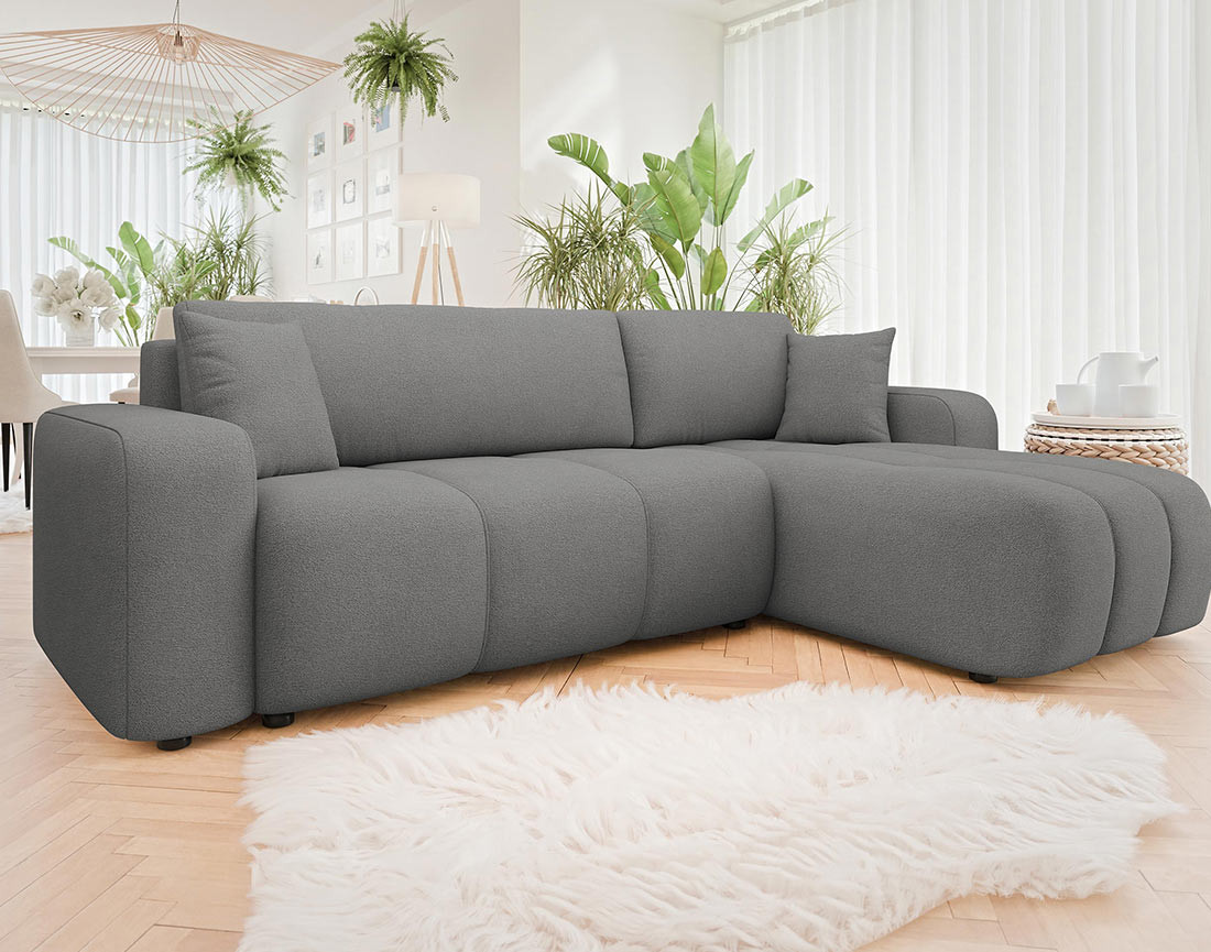 Canapé d'angle réversible 4 places convertible avec coffre en tissu Nicole