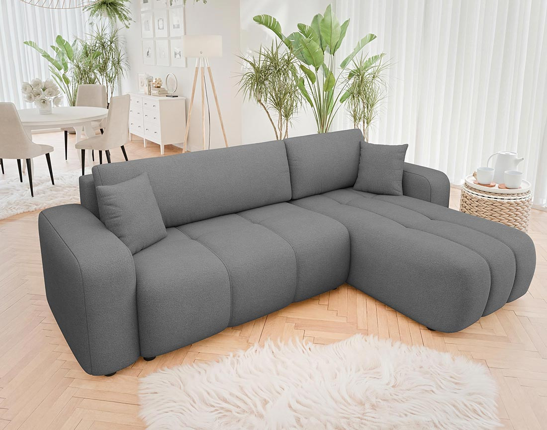 Canapé d'angle réversible 4 places convertible avec coffre en tissu Nicole