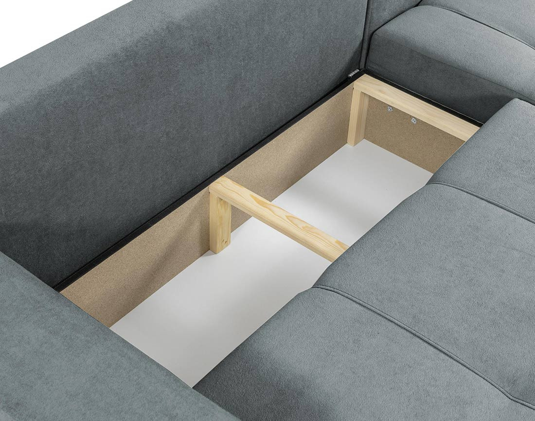 Canapé d'angle réversible 4 places convertible avec coffre en tissu Nicole