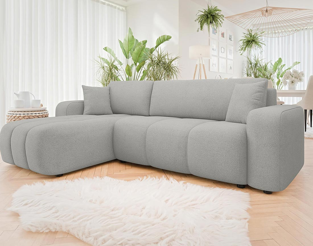 Canapé d'angle réversible 4 places convertible avec coffre en tissu Nicole