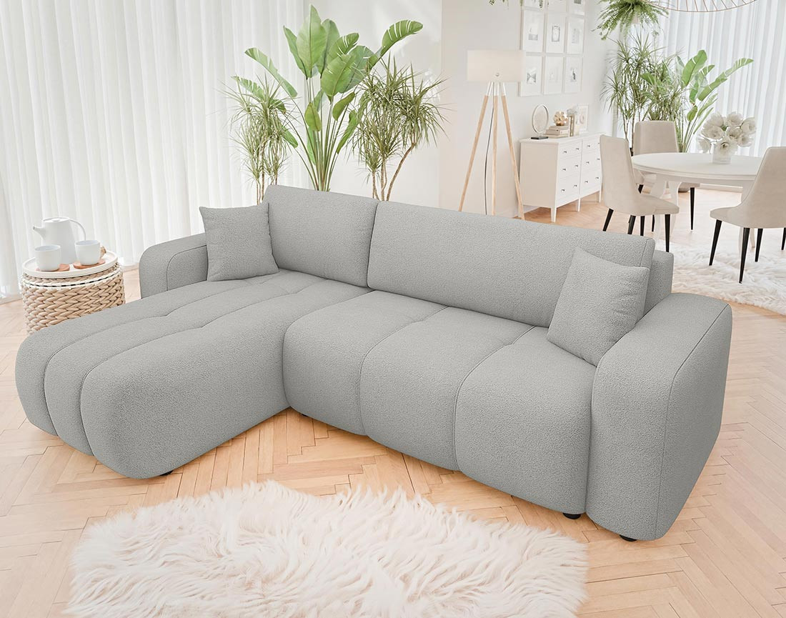 Canapé d'angle réversible 4 places convertible avec coffre en tissu Nicole