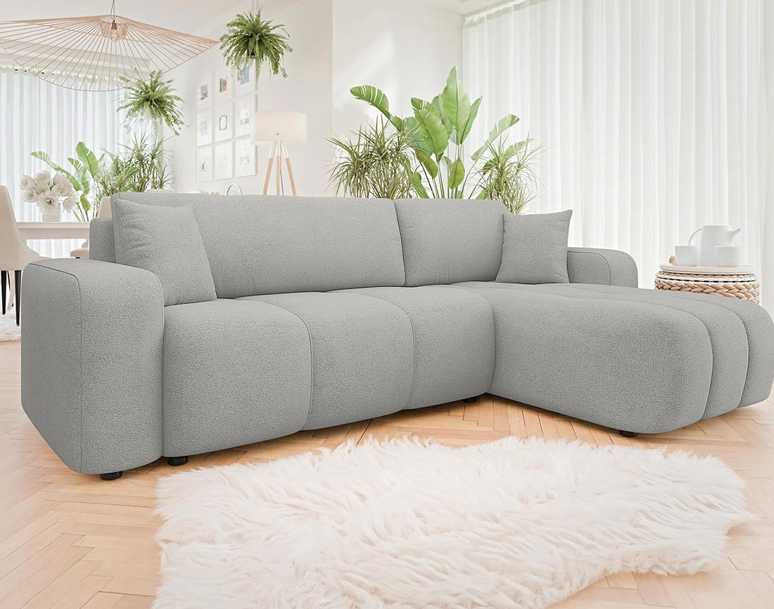 Canapé d'angle réversible 4 places convertible avec coffre en tissu Nicole