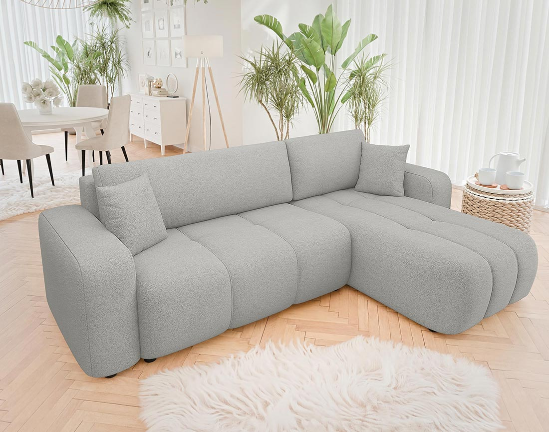 Canapé d'angle réversible 4 places convertible avec coffre en tissu Nicole