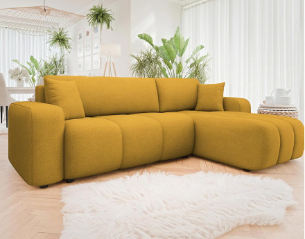 Canapé d'angle réversible 4 places convertible avec coffre en tissu Nicole