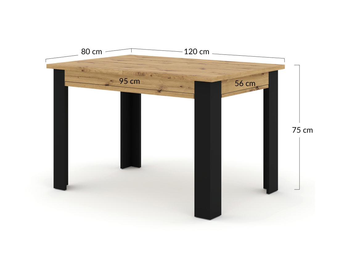 Table à manger extensible bois et noir 120 à 160 cm Donnely