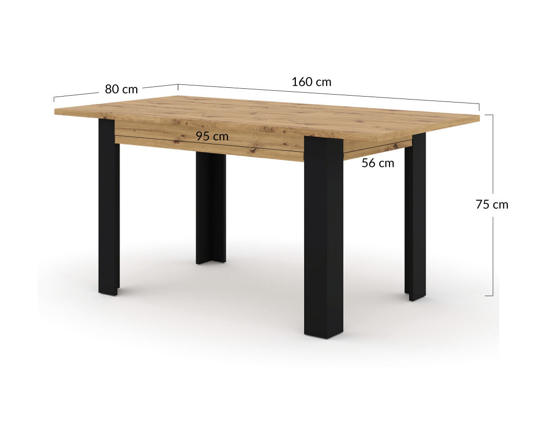 Table à manger extensible bois et noir 120 à 160 cm Donnely