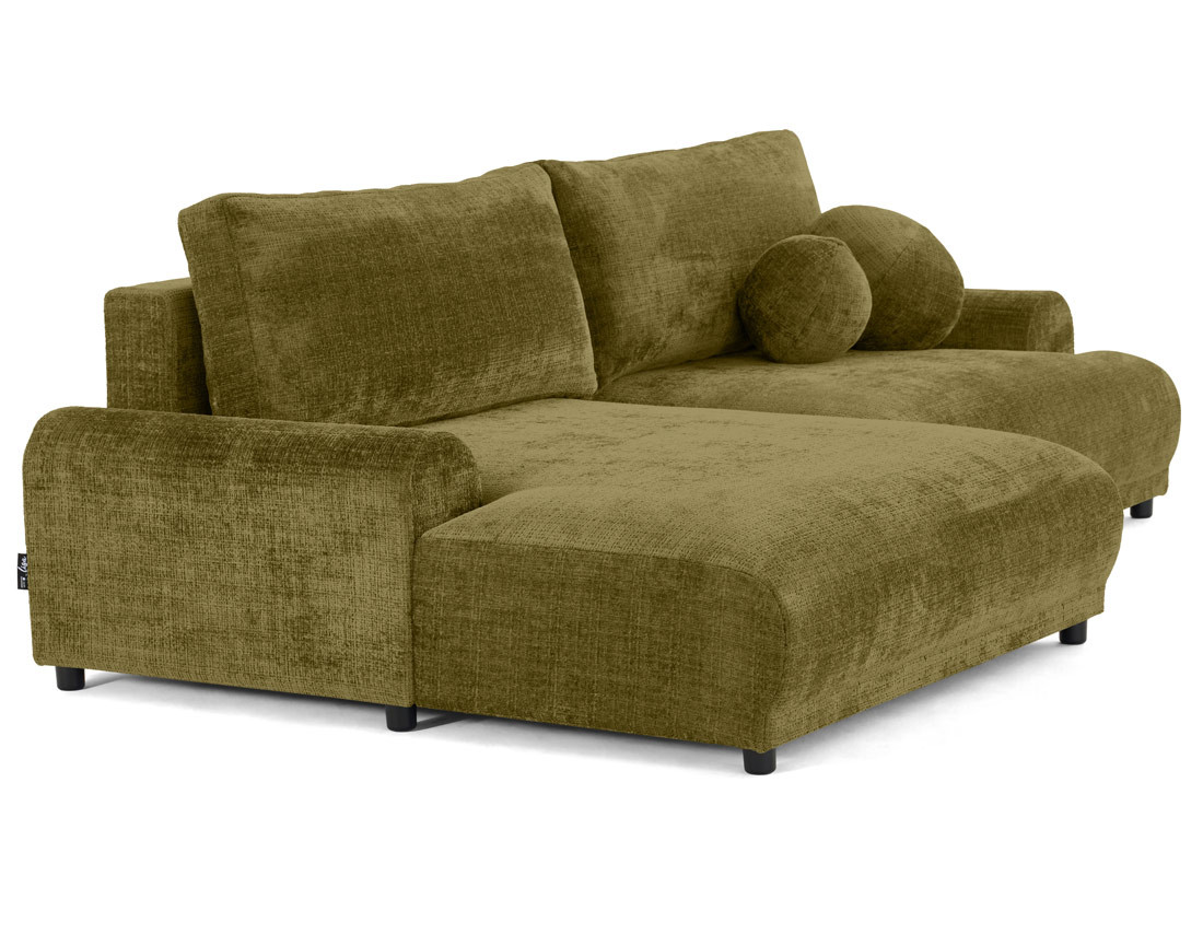 Canapé d'angle gauche 4 places convertible avec coffre en velours texturé Nelly