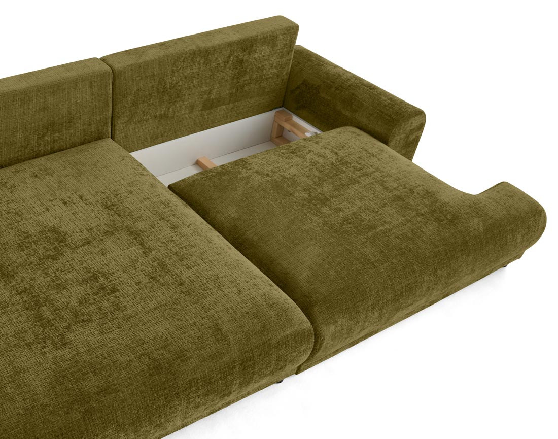 Canapé d'angle gauche 4 places convertible avec coffre en velours texturé Nelly