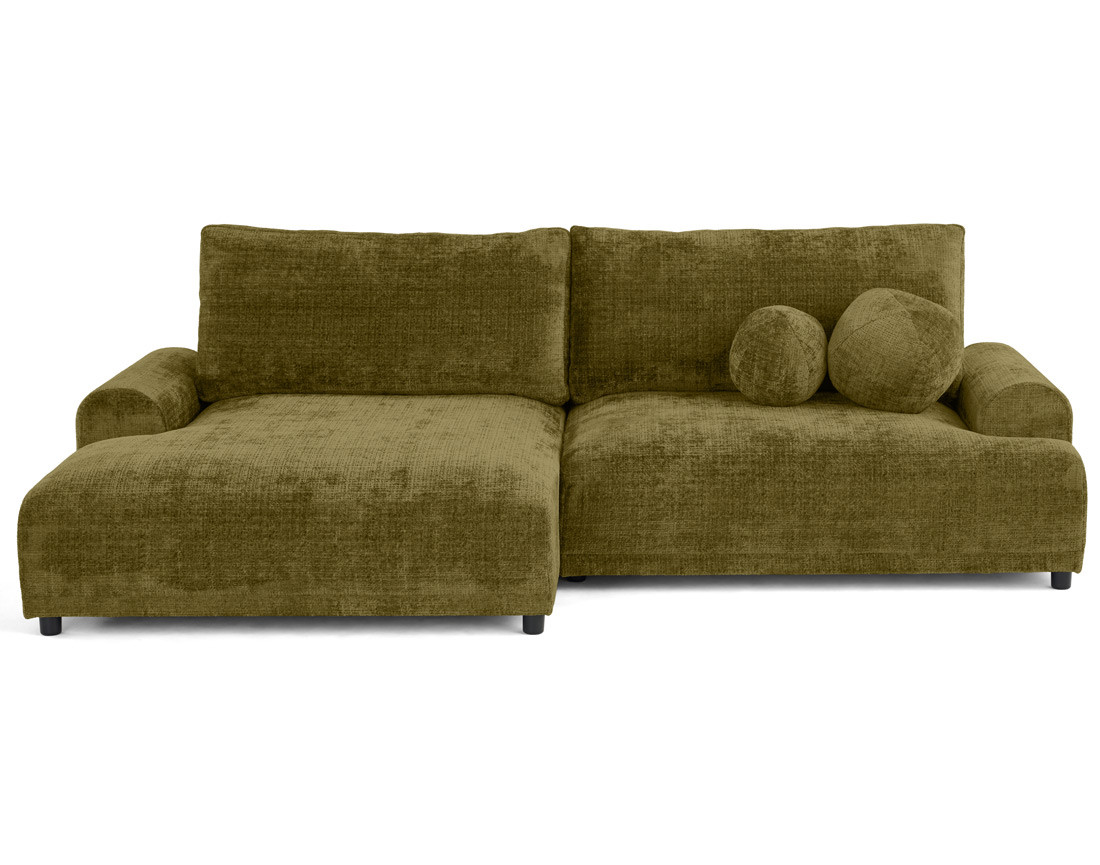 Canapé d'angle gauche 4 places convertible avec coffre en velours texturé Nelly