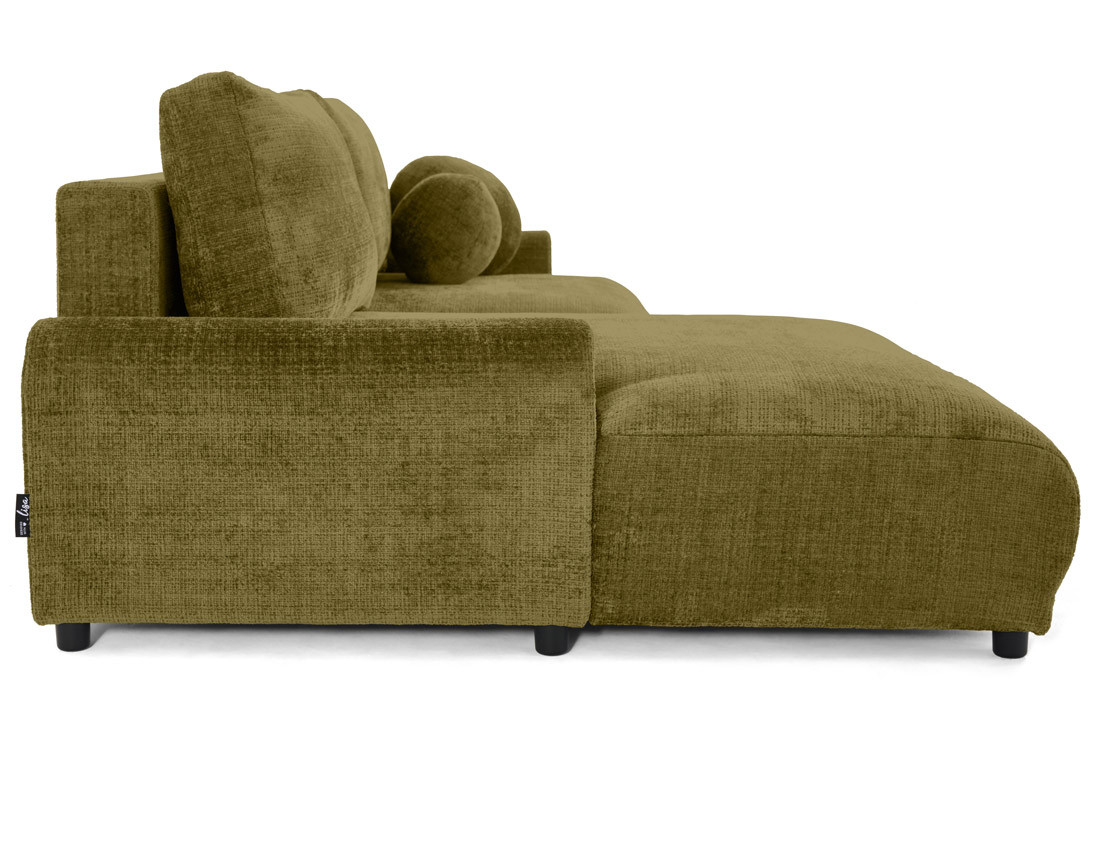 Canapé d'angle gauche 4 places convertible avec coffre en velours texturé Nelly