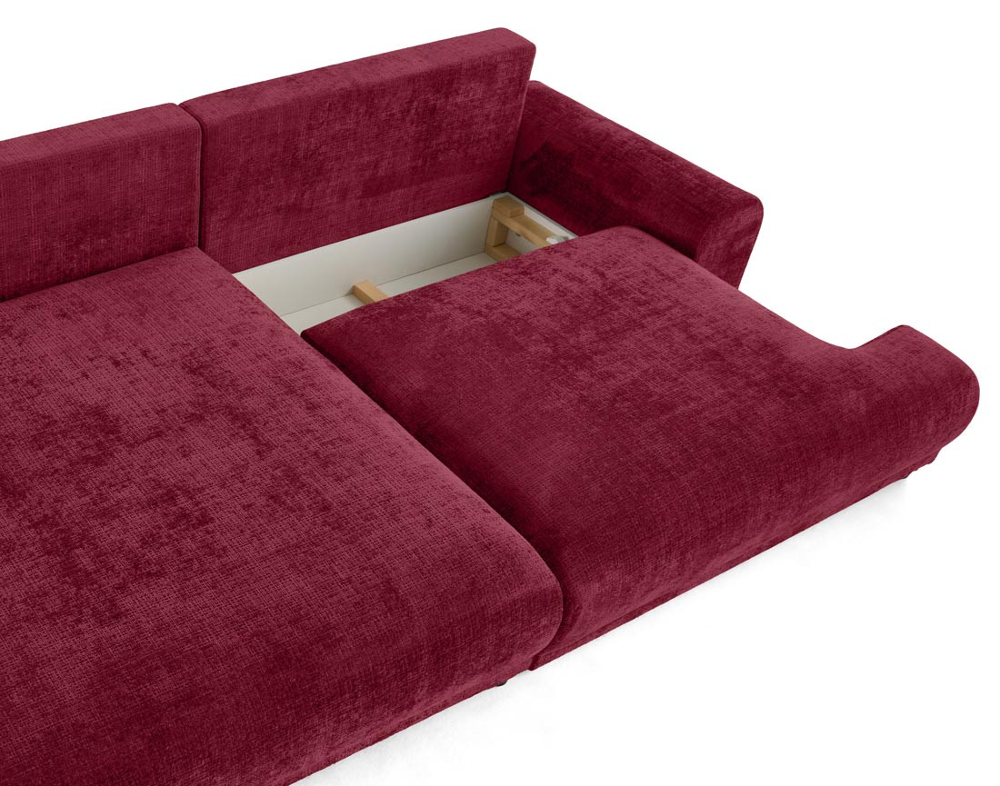 Canapé d'angle gauche 4 places convertible avec coffre en velours texturé Nelly