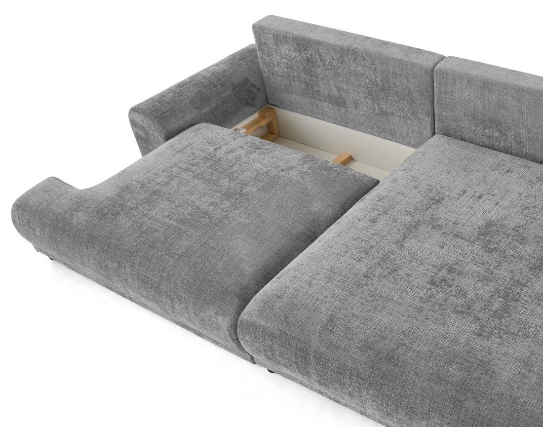 Canapé d'angle droit 4 places convertible avec coffre en velours texturé Nelly